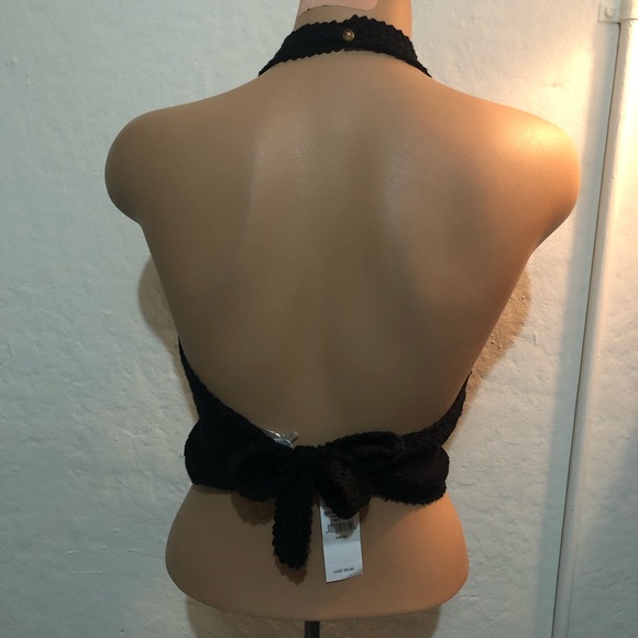 NWT ae crochet halter crop top black size medium - Picture 2 of 5